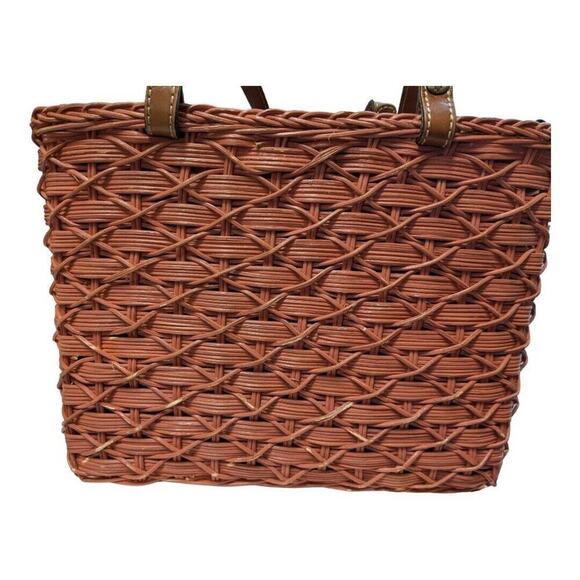 Patricia Nash Wicker Straw Weave Purse Handbag Orange Brown Leather - Picture 2 of 12
